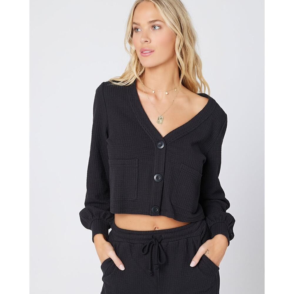 L Space Button Front Romy Cardigan Sweater Long Sleeve Black Size Small NWT